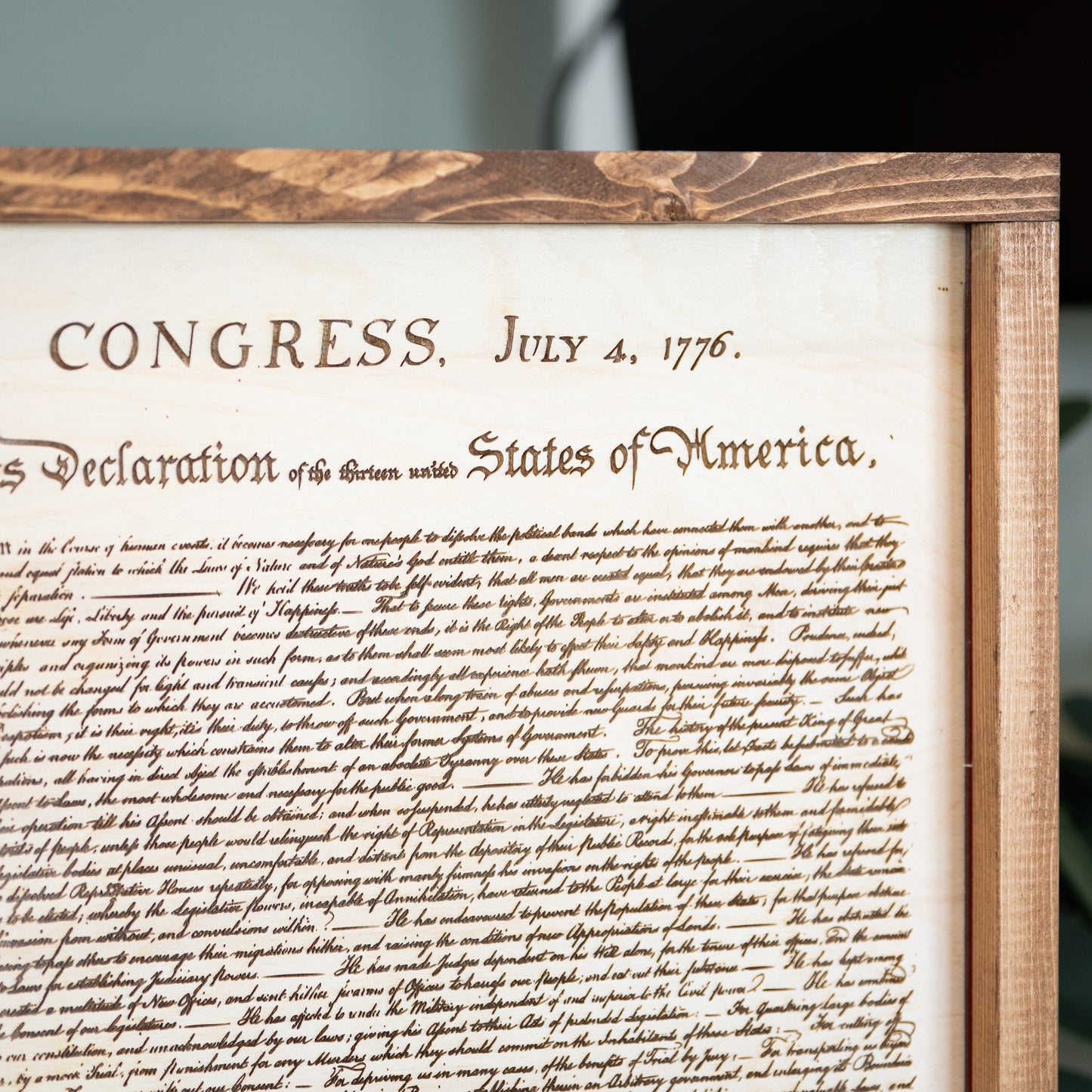 Declaration of Independence & Flag Design | Patriotic Laser Engraved & Framed Wall Art