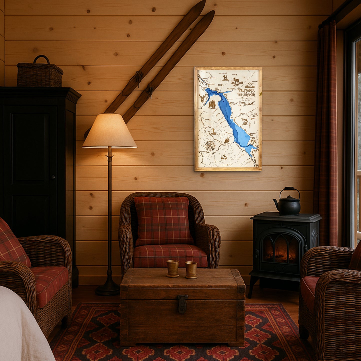 Palisades Reservoir Idaho Topo Map Sign |  Laser Engraved & Framed Wall Art