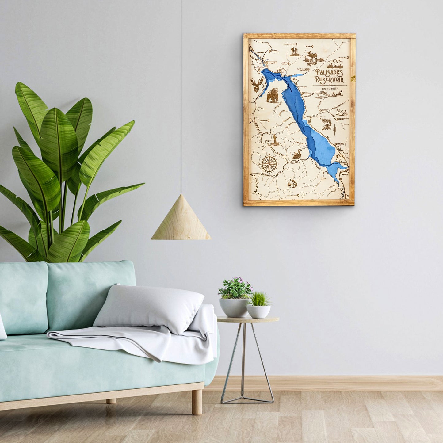 Palisades Reservoir Idaho Topo Map Sign |  Laser Engraved & Framed Wall Art