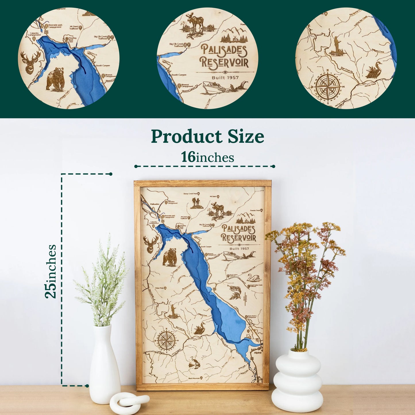Palisades Reservoir Idaho Topo Map Sign |  Laser Engraved & Framed Wall Art
