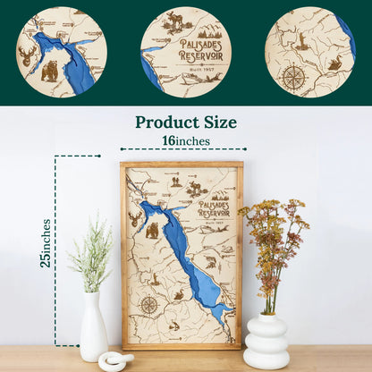 Palisades Reservoir Idaho Topo Map Sign |  Laser Engraved & Framed Wall Art