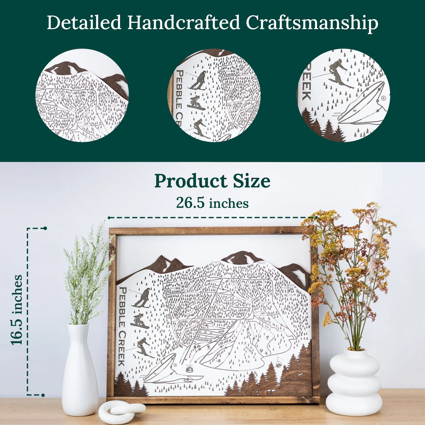 Pebble Creek Ski Resort Map Sign | Laser Engraved & Framed Wall Art