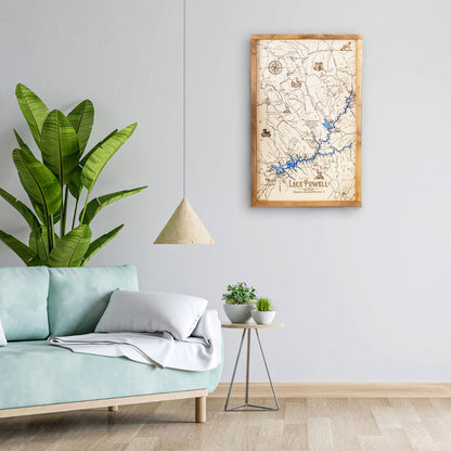 Lake Powell Topo Map Sign | Laser Engraved & Framed Wall Art