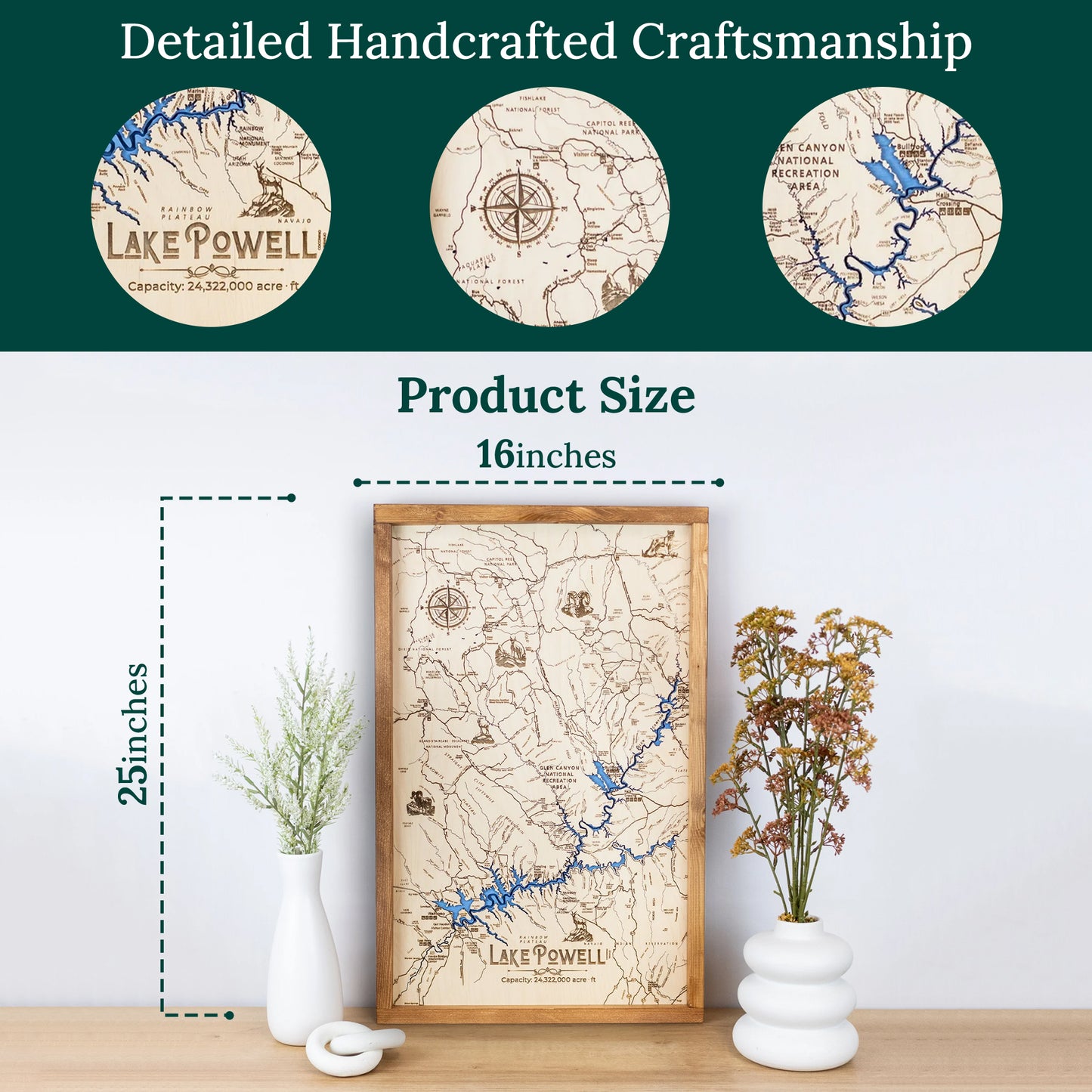 Lake Powell Topo Map Sign | Laser Engraved & Framed Wall Art