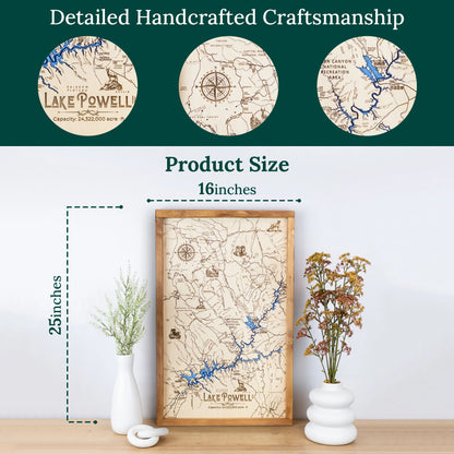 Lake Powell Topo Map Sign | Laser Engraved & Framed Wall Art