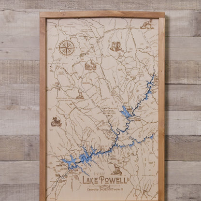 Lake Powell Topo Map Sign | Laser Engraved & Framed Wall Art