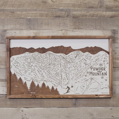 Powder Mountain Ski Resort Map Sign | Laser Engraved & Framed Wall Art