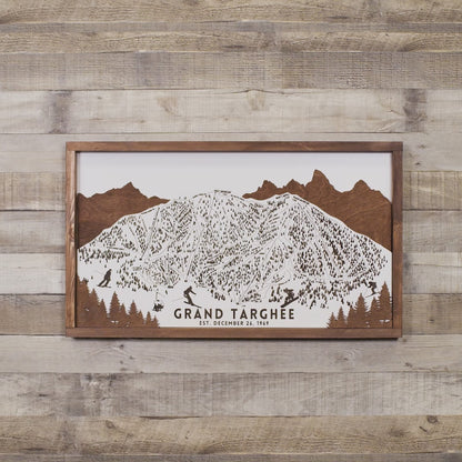 Grand Targhee Ski Resort Map Sign | Laser Engraved & Framed Wall Art