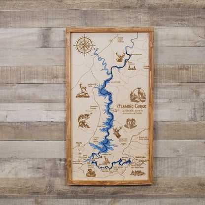 Flaming Gorge Topo Map Sign | Laser Engraved & Framed Wall Art