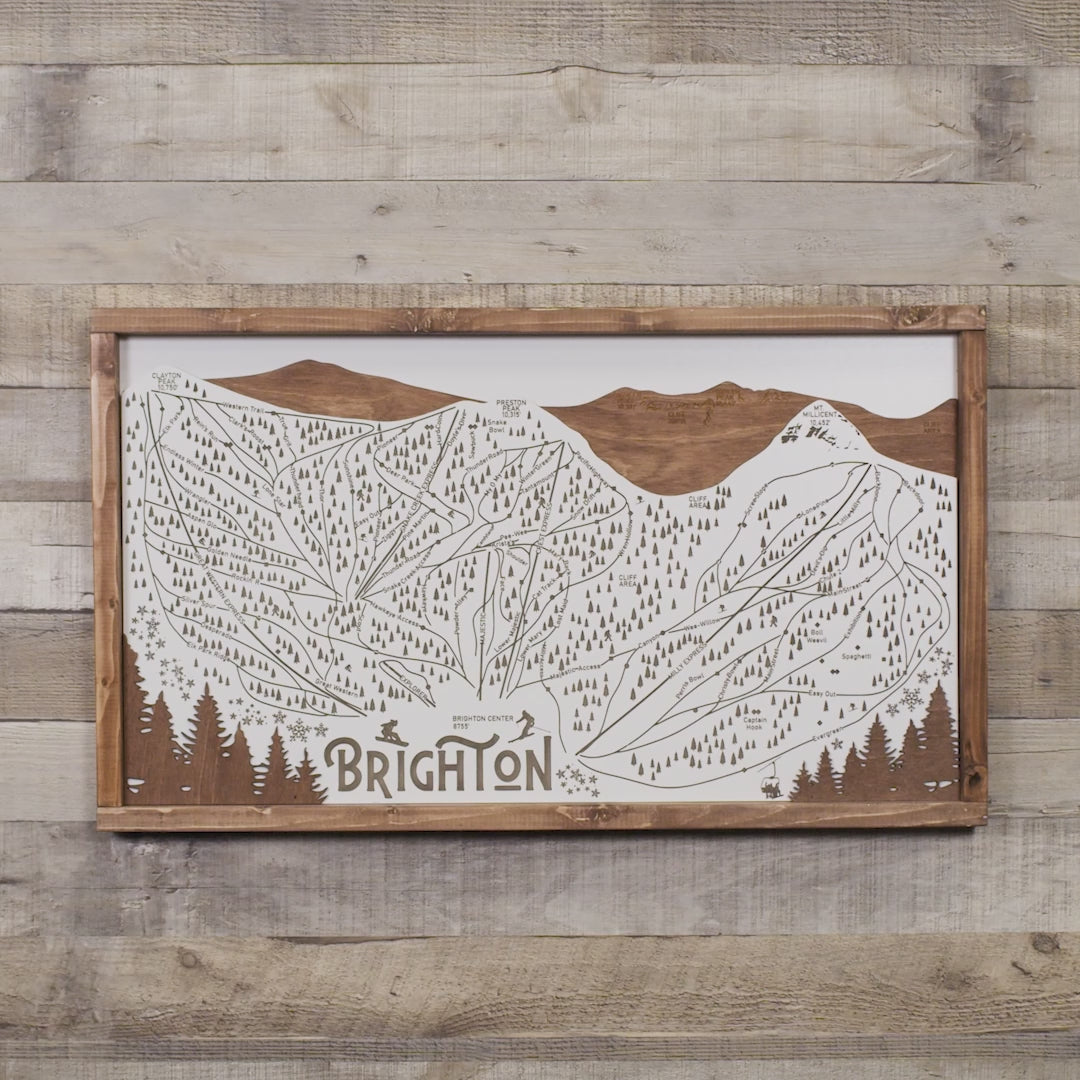 Brighton Ski Resort Trail Map Sign | Framed Wooden Ski Decor