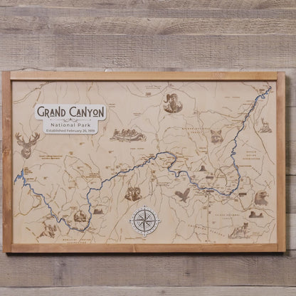 Grand Canyon Topo Map Sign | Laser Engraved & Framed Wall Art