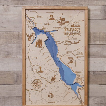 Palisades Reservoir Idaho Topo Map Sign |  Laser Engraved & Framed Wall Art