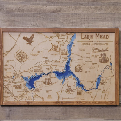 Lake Mead Topo Map Sign | Laser Engraved & Framed Wall Art