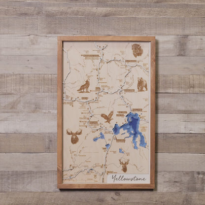 Yellowstone Topo Map Sign | Laser Engraved & Framed Wall Art
