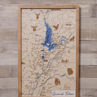 Grand Teton National Park Topo Map Sign | Laser Engraved & Framed Wall Art
