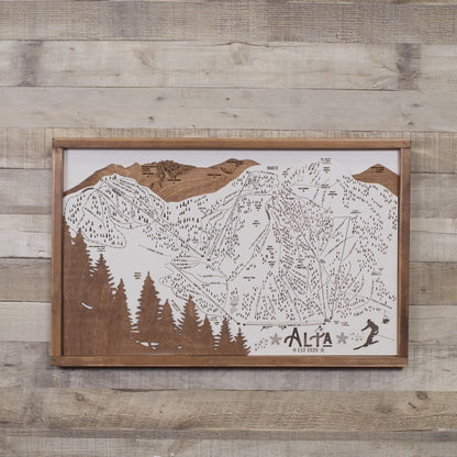 Alta Ski Resort Map Sign | Laser Engraved & Framed Wall Art