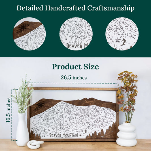 Beaver Mountain Ski Resort Map Sign | Laser Engraved & Framed Wall Art