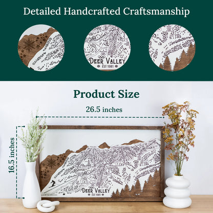 Deer Valley Ski Resort Map Sign | Laser Engraved & Framed Wall Art