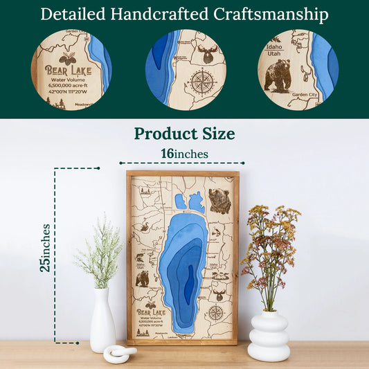 Bear Lake Idaho Utah Topo Map Sign | Laser Engraved & Framed Wall Art