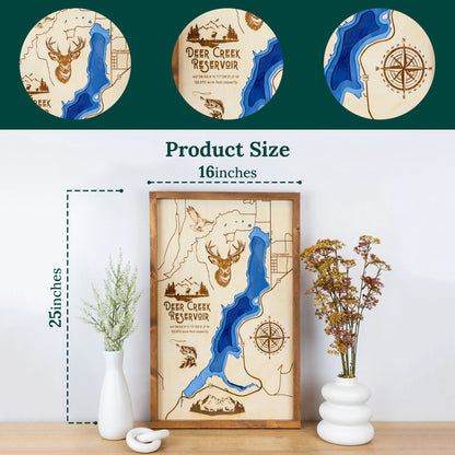 Deer Creek Reservoir Topo Map Sign | Laser Engraved & Framed Wall Art