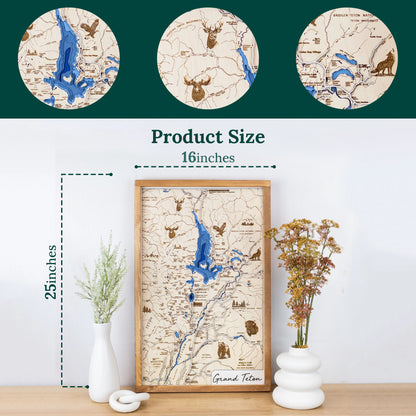 Grand Teton National Park Topo Map Sign | Laser Engraved & Framed Wall Art