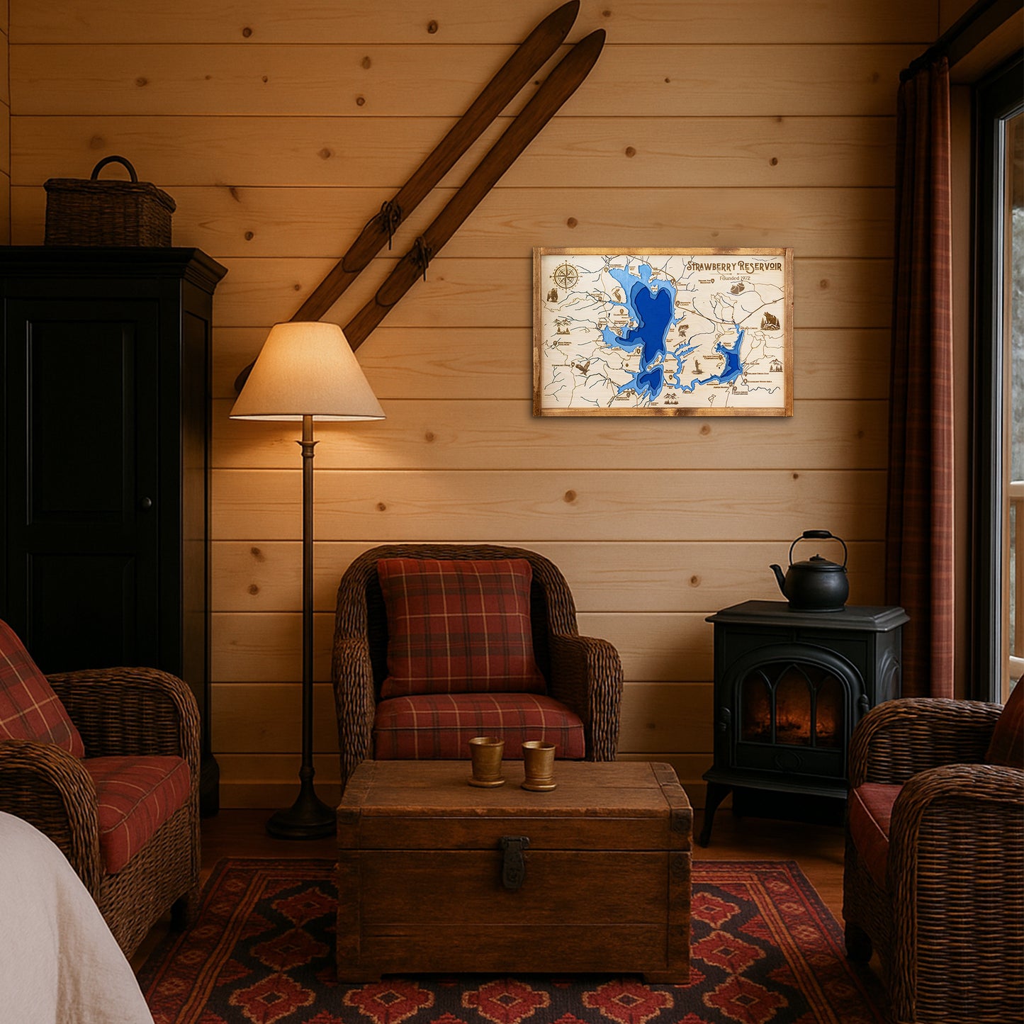 Strawberry Reservoir Topo Map Sign | Laser Engraved & Framed Wall Art