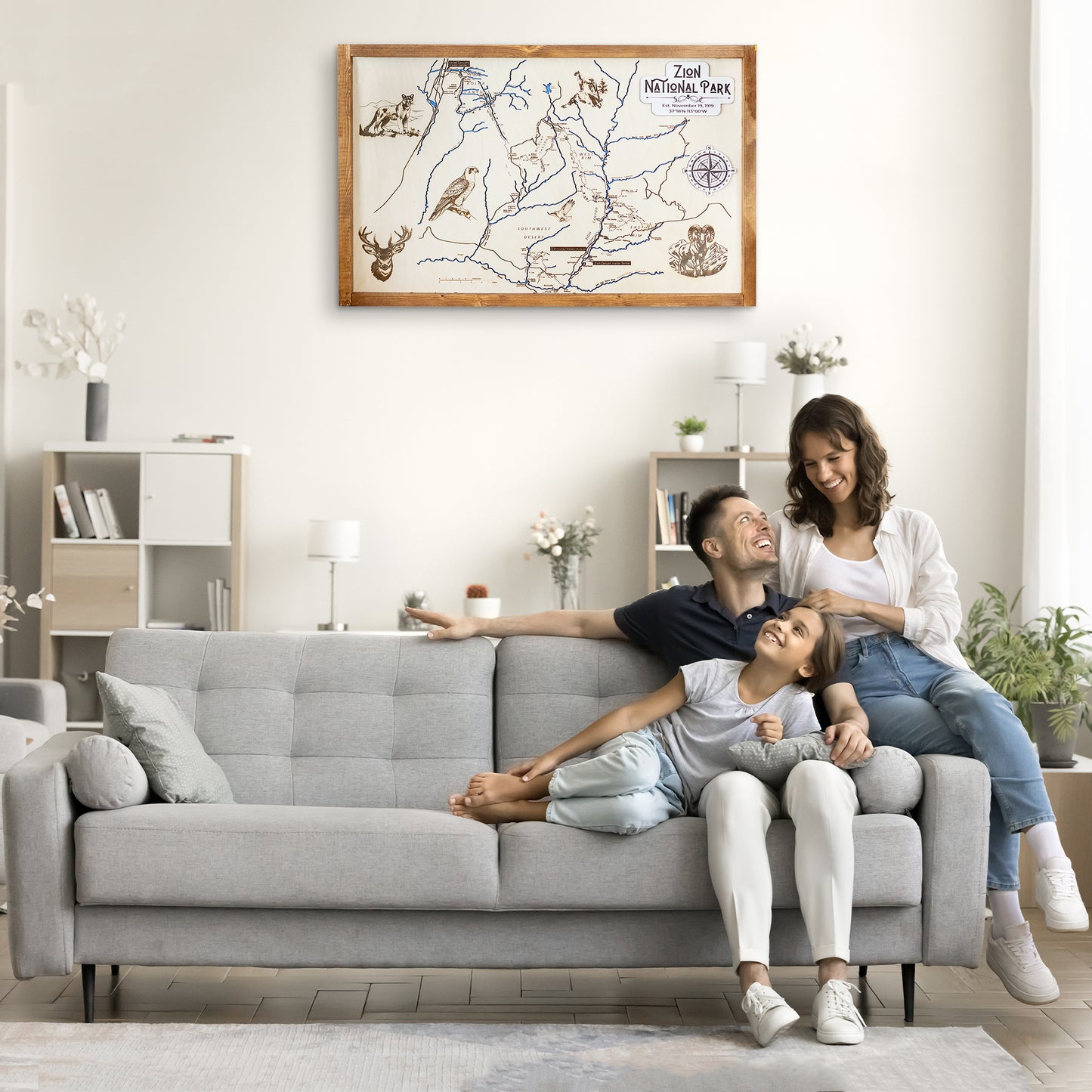 Zion National Park Topographic Map Sign | Laser Engraved & Framed Wall Art