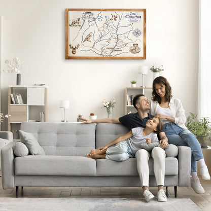 Zion National Park Topographic Map Sign | Laser Engraved & Framed Wall Art